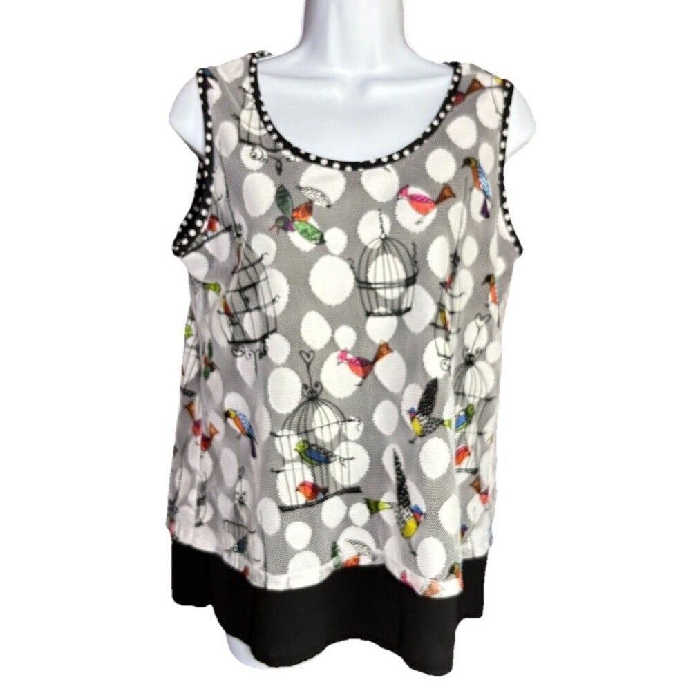 Zoe MICHAEL PHILLIPS Bird Cage Tank Top Women’s Size Small Black Gray Art Wear
